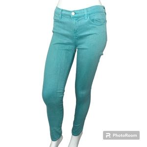 J Brand Super Skinny Pants Stretchy Jeggings in Turquoise Green Columbia Wash